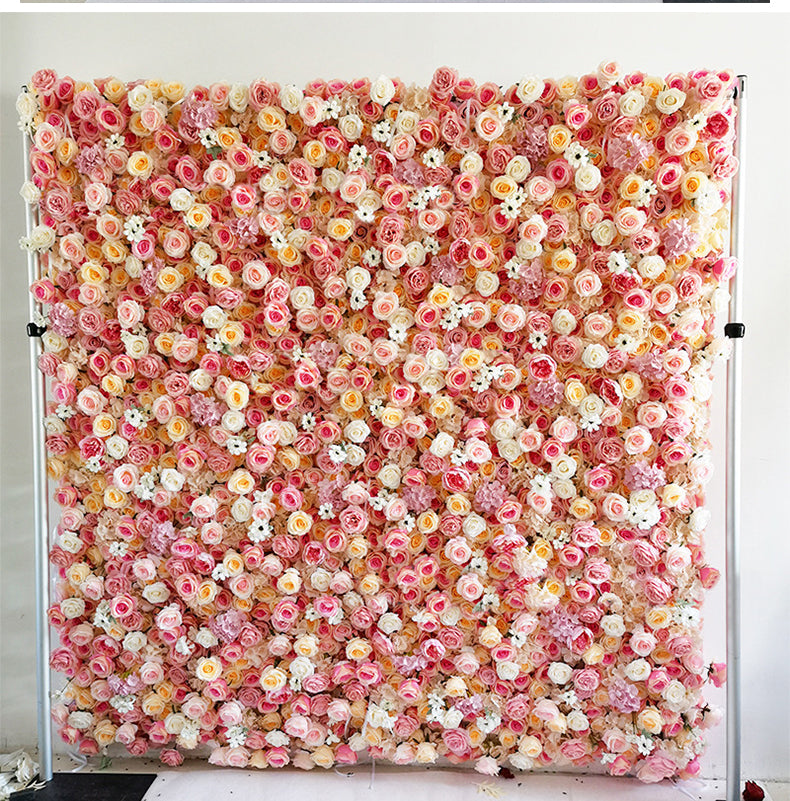 Mur végétal avec rose et hortensia rose