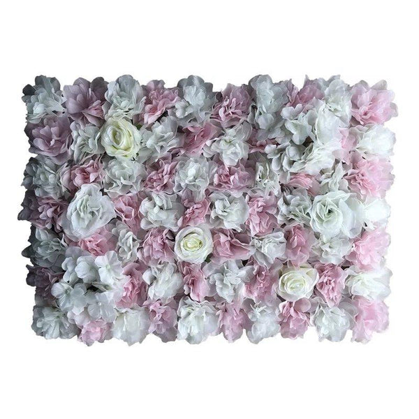Mur végétal de fleurs blanches et rose pâle