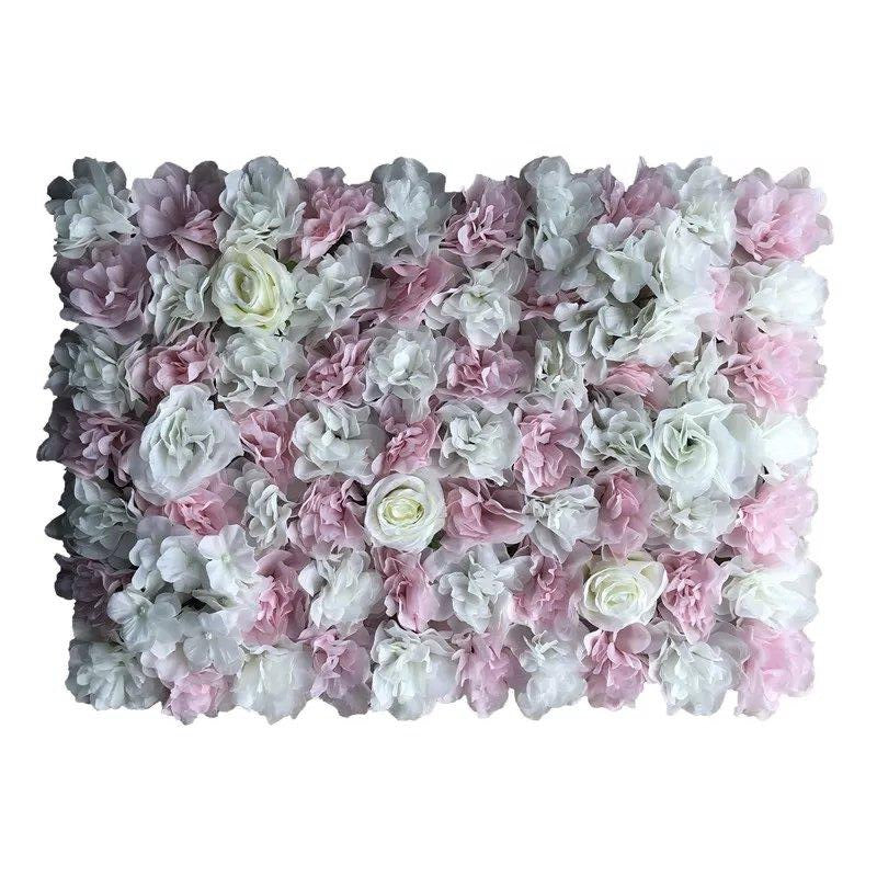 Mur végétal de fleurs blanches et rose pâle