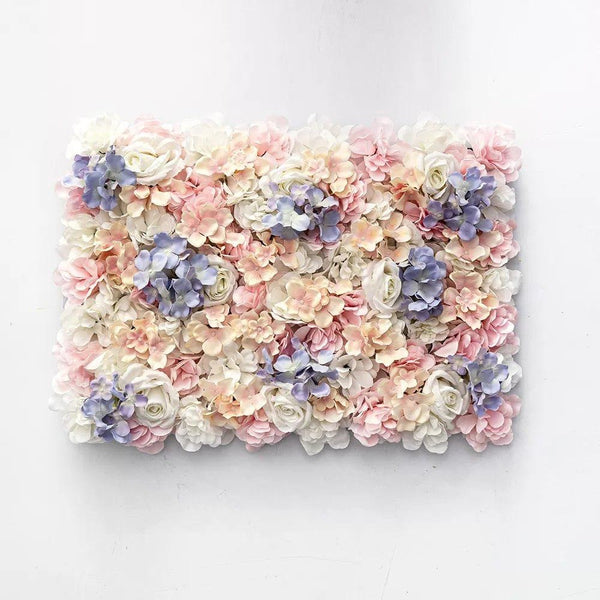 Mur végétal de fleurs mauves et roses