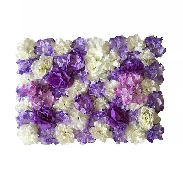 Mur végétal de fleurs roses blanches et violettes 