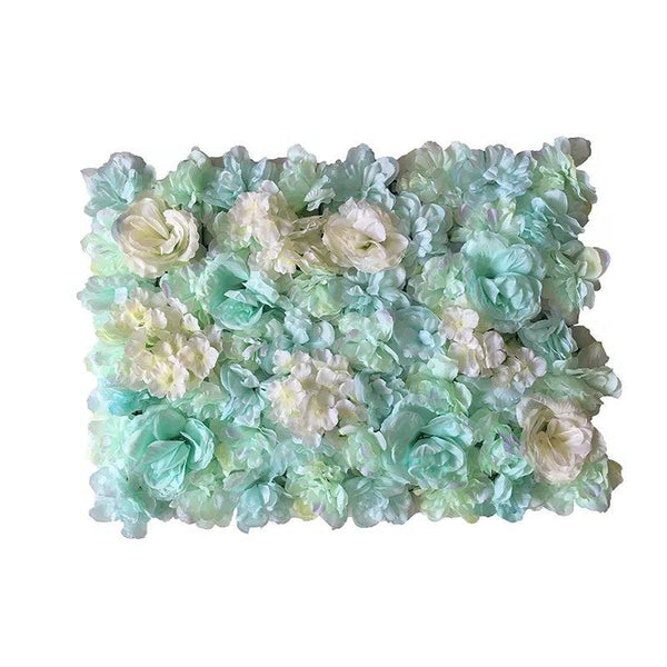 Mur végétal de fleurs roses bleues 