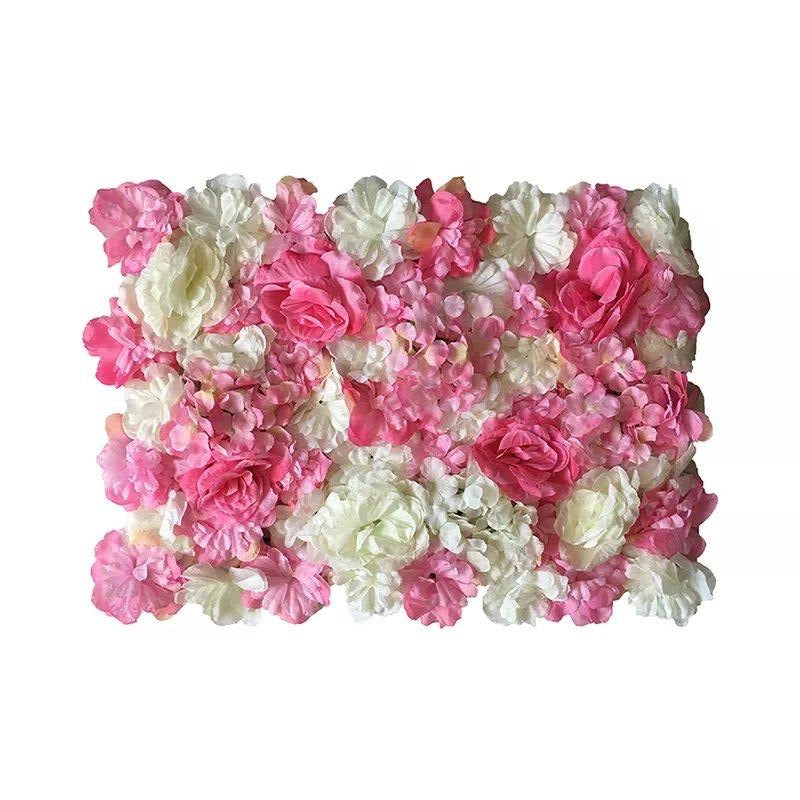 Mur végétal de fleurs roses fuchsias et blanches