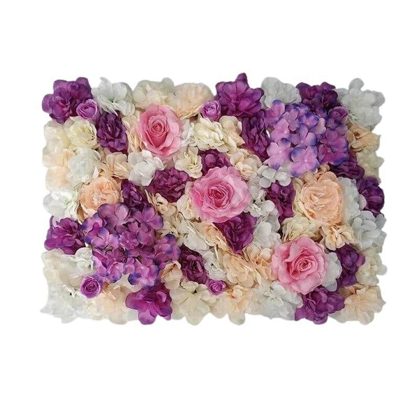 Mur végétal de fleurs roses poudrées et roses violettes