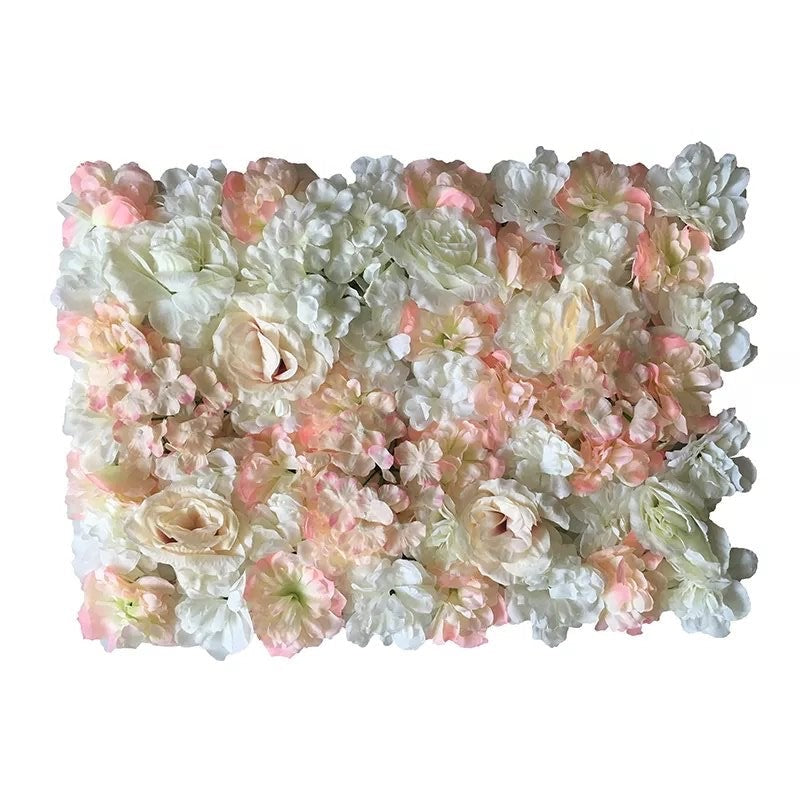 Mur végétal de fleurs saumon et blanc