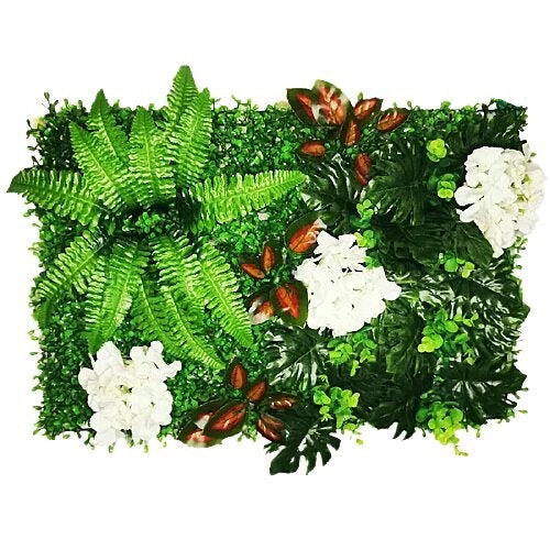 Mur végétal hortensia blanc et monstera 