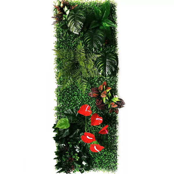 mur vegetal tropical et feuilles rouges 40X120cm