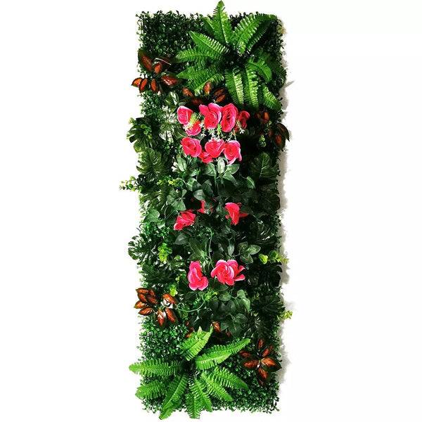    mur vegetal tropical et roses rouges 40x120cm